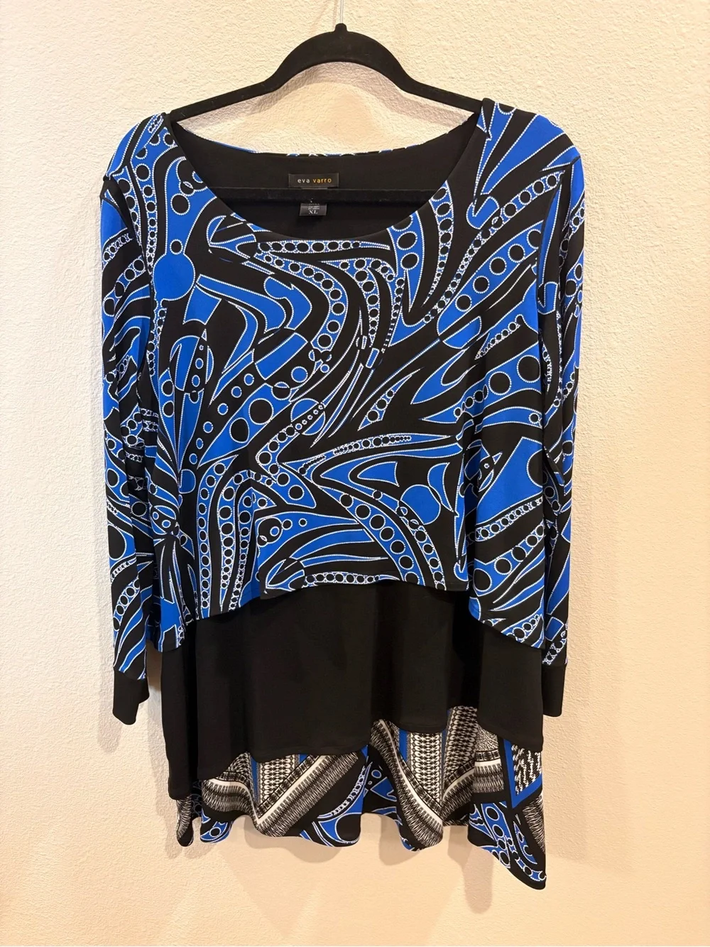 eva varro Blue and Black Printed Layered Tunic Top
